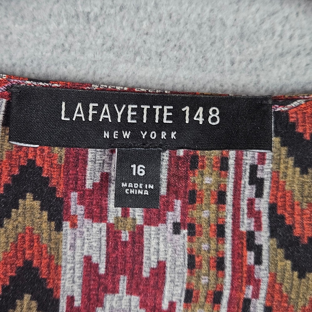 Lafayette 148 New York Silk Ikat Stripe Midi Dress Red Orange Geometric Size 16 - Picture 5 of 12